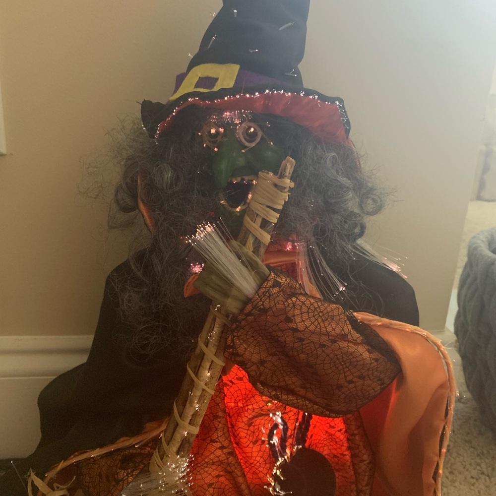 Kirklands Illuminated Witch Decor in Black and Orange